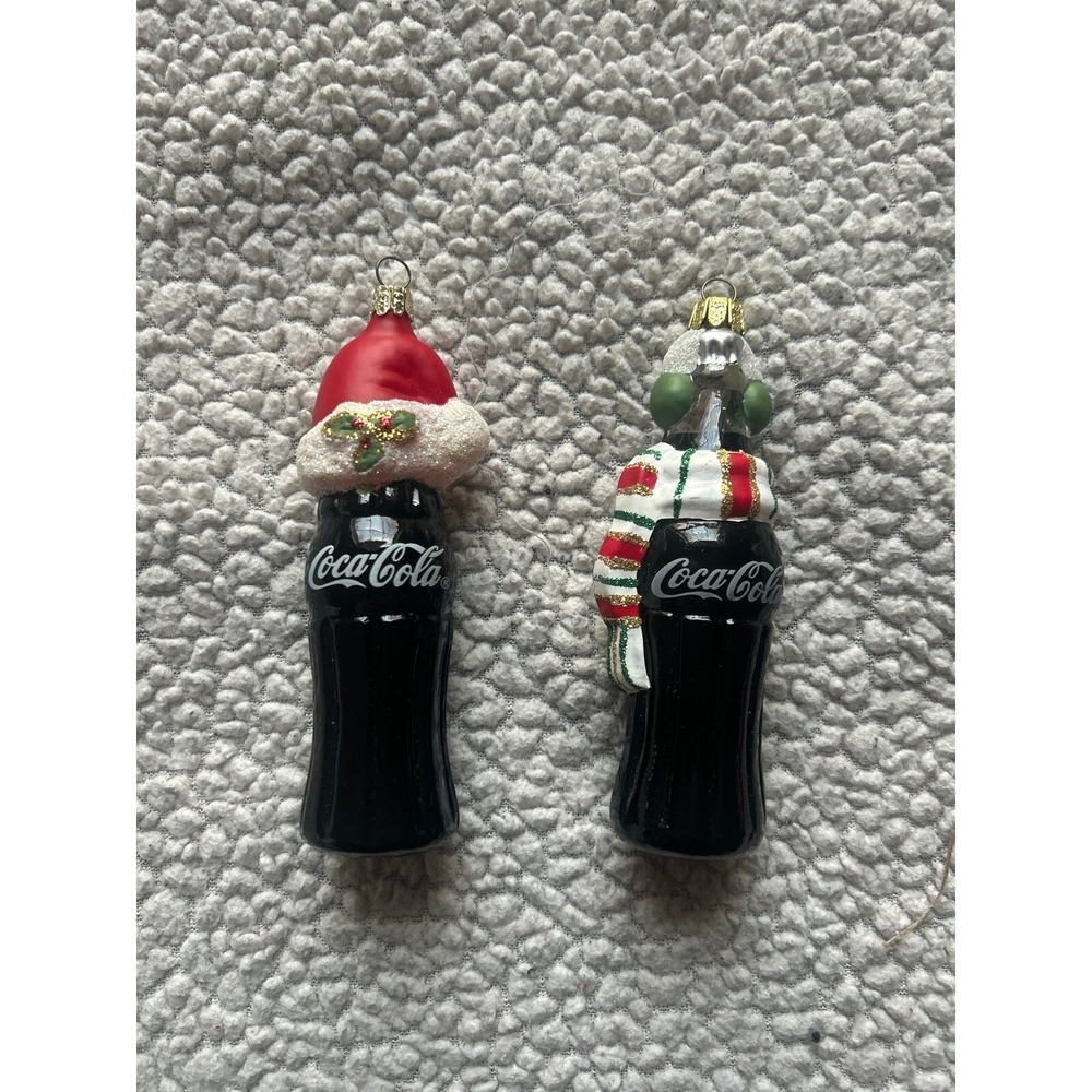 2 Vintage Coca Cola Glass Christmas ornaments
